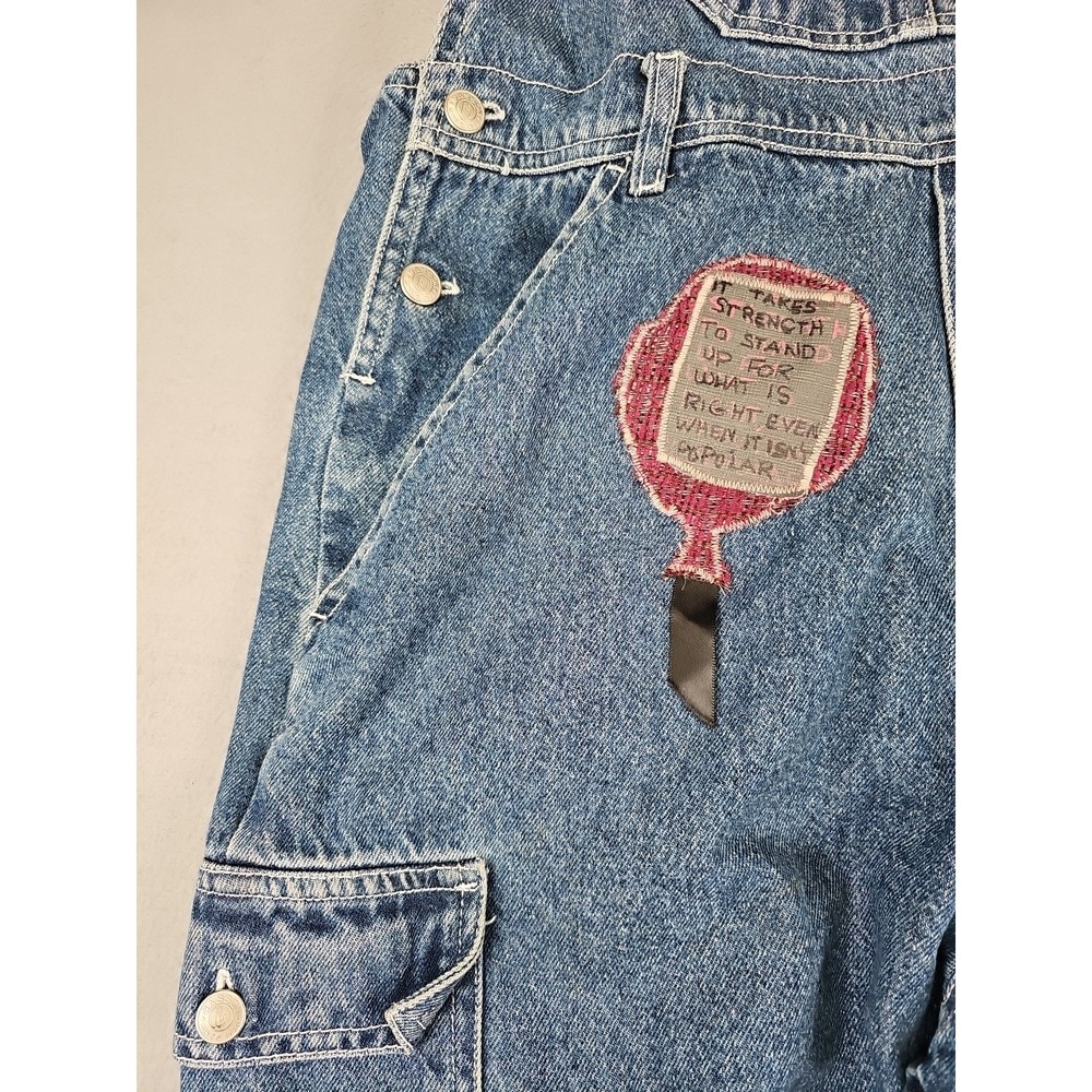 Vintage Sasson Denim Overalls Women's Medium Blue Custom Patches Cropped BOHO - Picture 4 of 13